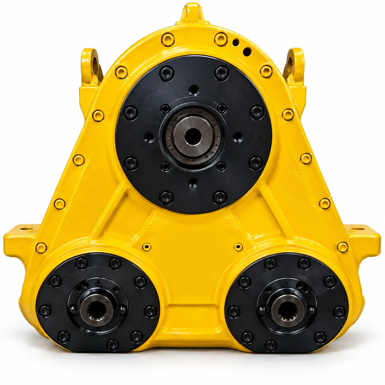 Ilustrasi Gear Box M30 dengan housing kuning dan tiga flange hitam