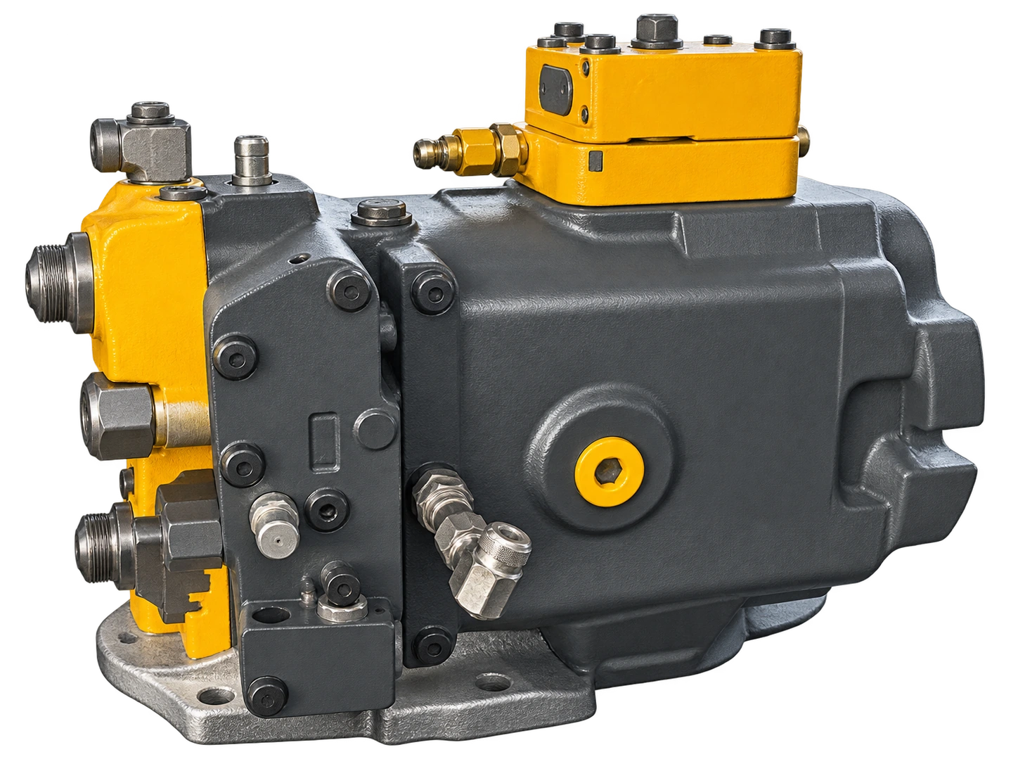Ilustrasi Main Pump M30 dengan housing abu-abu dan blok kuning